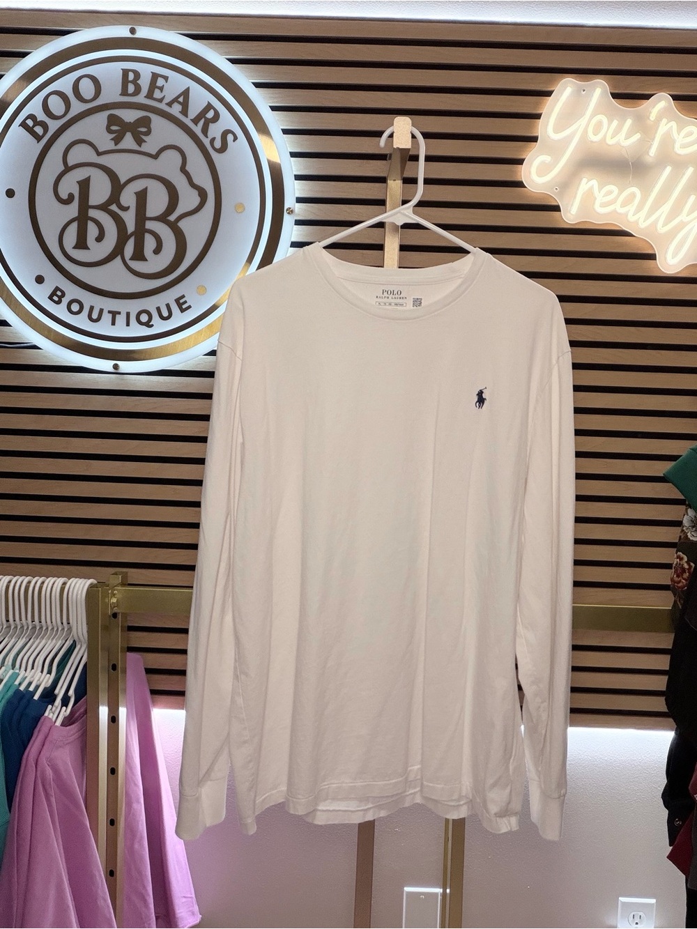 Polo by Ralph Lauren White Long-Sleeve Crew Shirt with Navy Pony